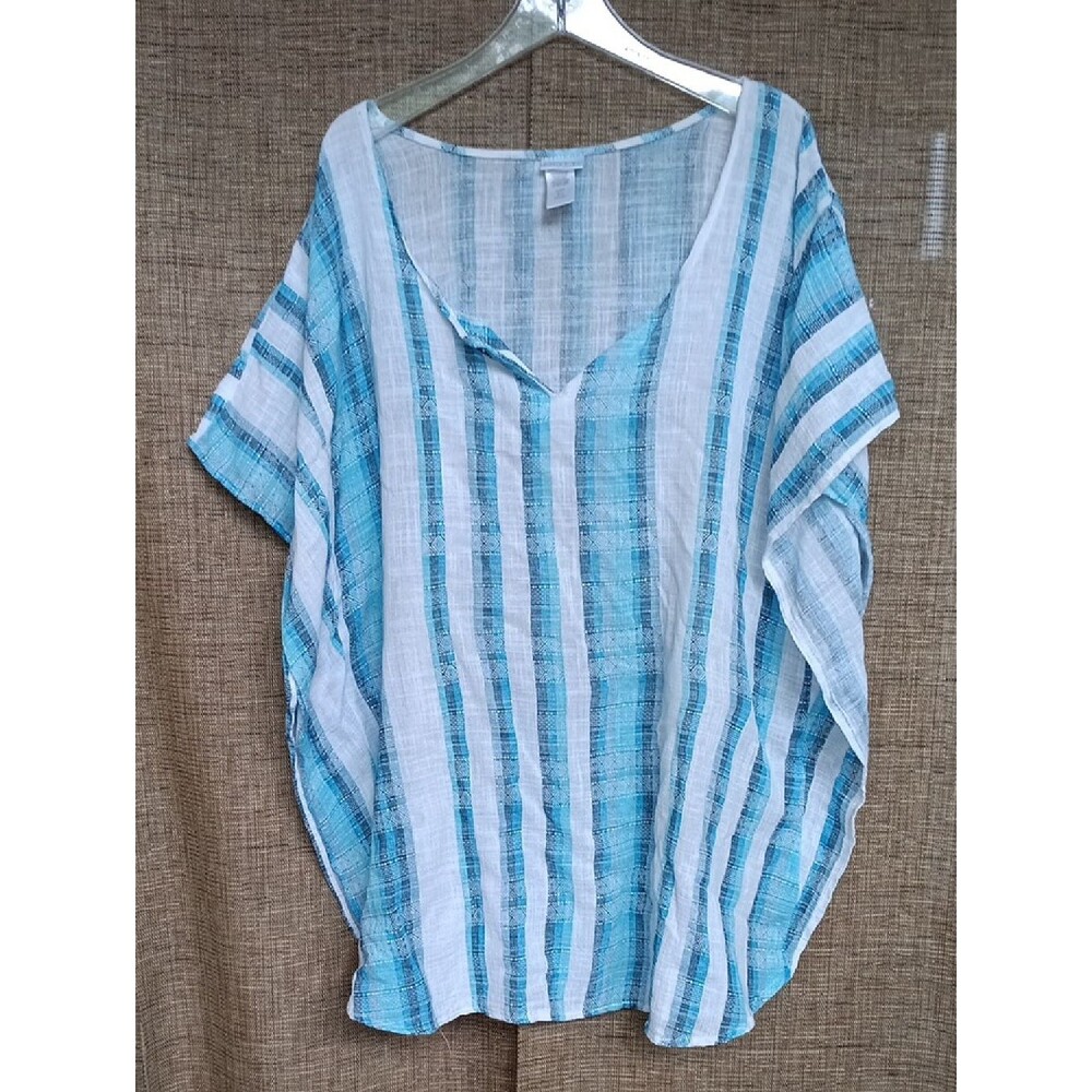 Dotti White & Light Blue Striped Cotton Tunic